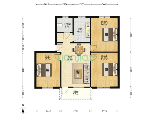 红旗中学家属院 3室1厅1卫 110平方