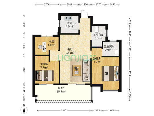 碧水澜天华庭 3室1厅2卫 89平方