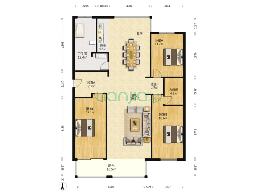 迎客石广场（锦绣商圈） 3室1厅1卫 180平方