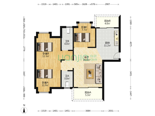 益凯雅苑 3室1厅2卫 91平方