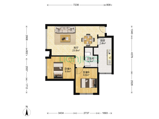 协信星澜汇1期 2室1厅1卫 62平方