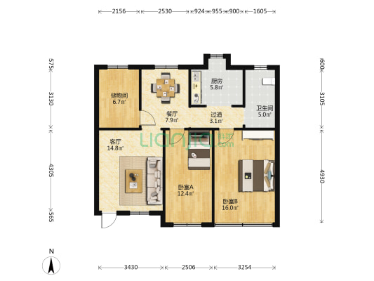 襄城北街老区政府家属院 2室2厅1卫 83平方