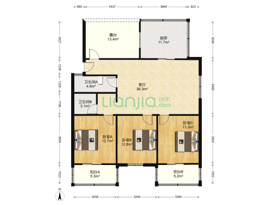 胜利小区 3室1厅2卫 100平方