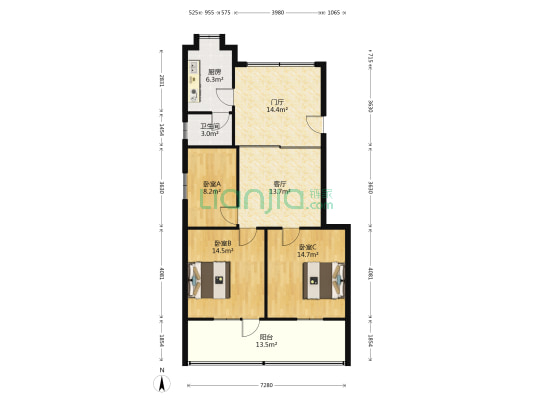 上饶军分区机关生活区 3室1厅1卫 81平方