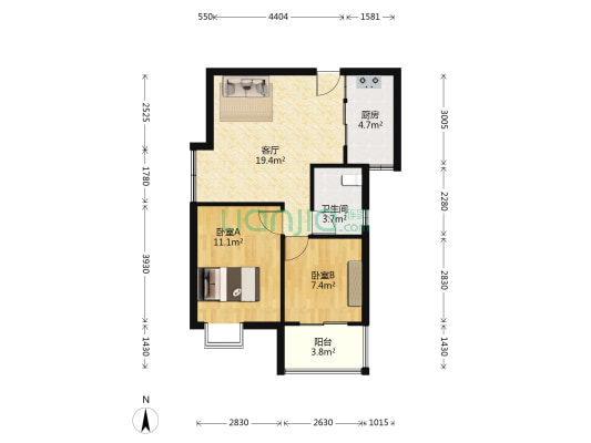 桃花镇染坊社区北苑 2室1厅1卫 64平方