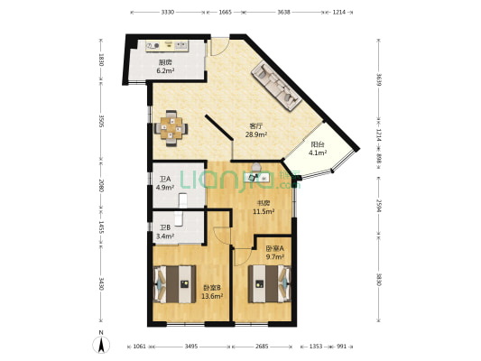 温富大厦 3室1厅2卫 101平方