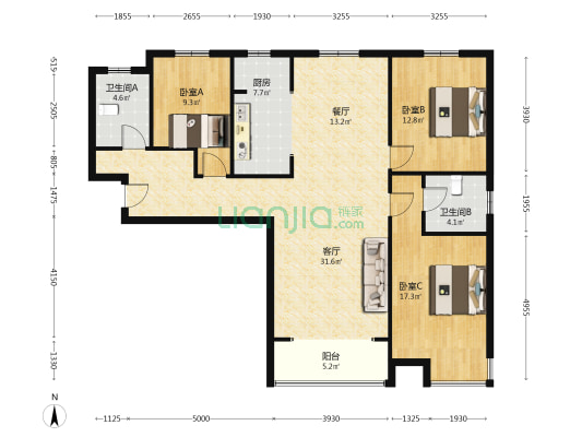 品质社区  大三居    毛坯双卫-户型图