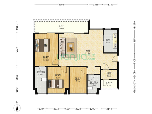 旭辉曜玥湾 3室1厅2卫 110平方