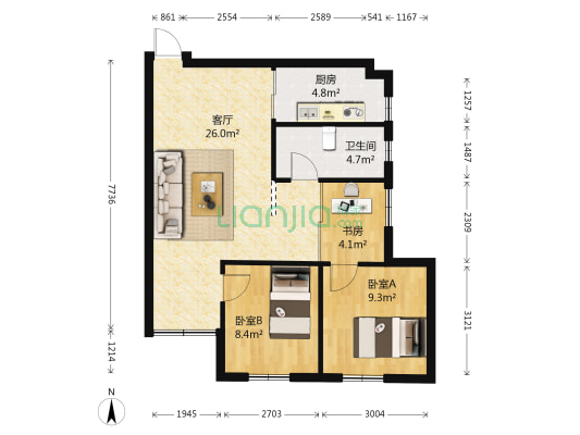 莲花北 3室1厅1卫 67平方
