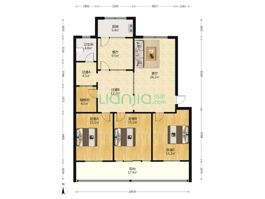 机械厂小区 3室2厅1卫 152平方