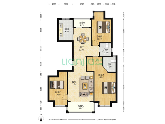 紫荆城 3室2厅2卫 122平方