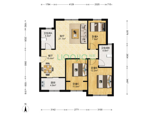 映月紫云城 3室2厅2卫 107平方
