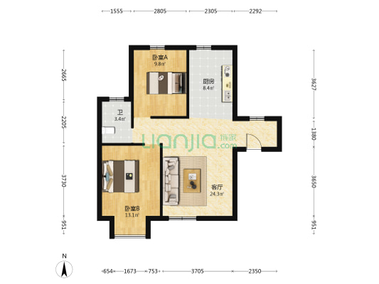 京唐城际嘉园 2室1厅1卫 86平方