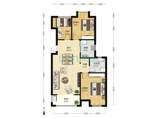 东渡·海韵艺墅 3室1厅1卫 89平方