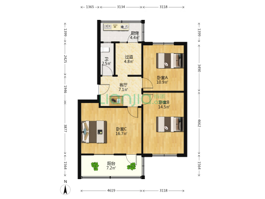 省林科院宿舍 3室1厅1卫 81平方