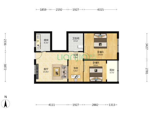 钦州大厦 3室1厅1卫 81平方