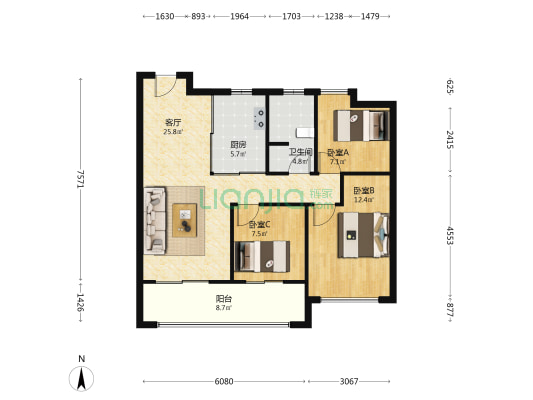 天悦风华 3室1厅1卫 89平方