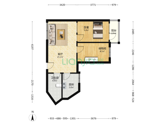 彩虹大厦 1室1厅1卫 84平方