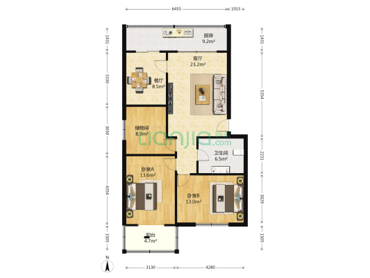 城投嘉安苑十三号院 2室2厅1卫 103平方