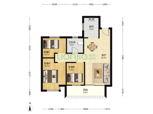 长坝漾成家园 3室1厅1卫 90平方