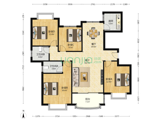 鑫都城紫云华庭 4室2厅2卫 144平方