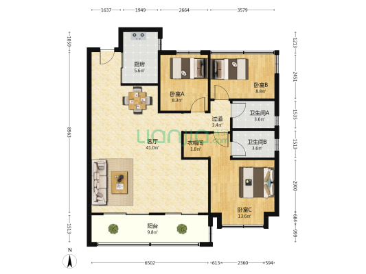 滨语听湖 3室1厅2卫 134平方