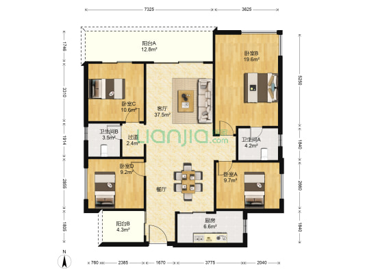 万科理想城E区 4室1厅2卫 128平方