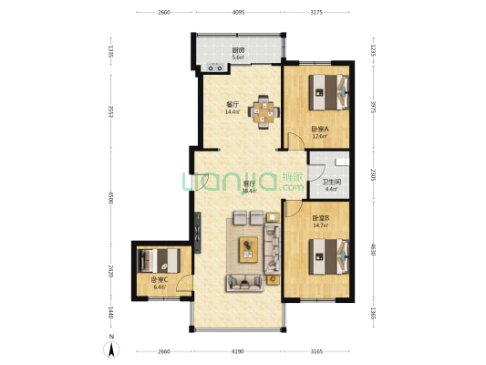 清馨园 3室2厅1卫 133平方