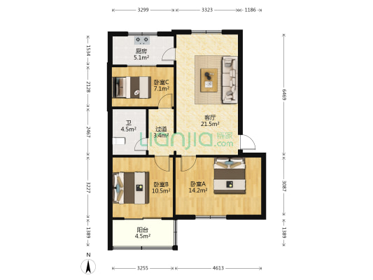 卫生路6号 3室1厅1卫 86平方