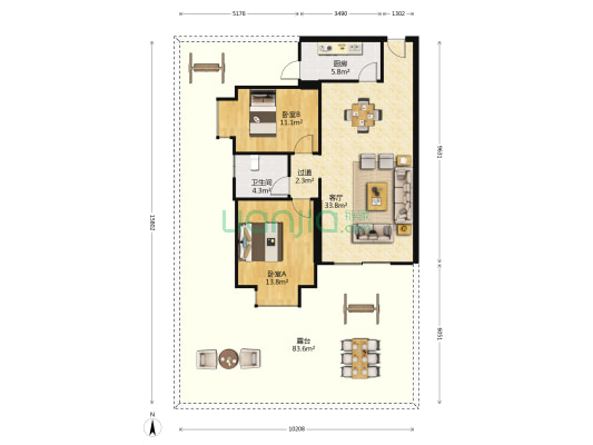 八顺大厦 2室1厅1卫 96平方