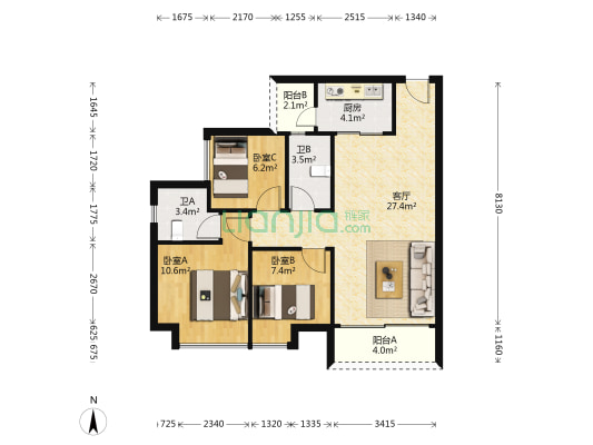 文华郦苑 3室1厅2卫 92平方