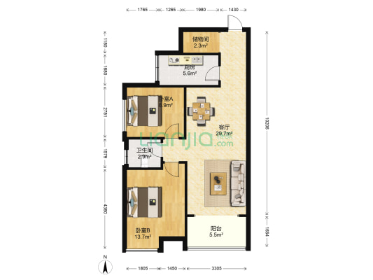 隆桥瑞苑 2室1厅1卫 93平方