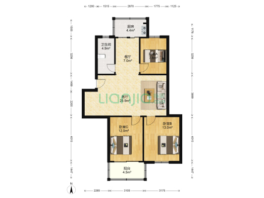 江苏省淮海剧团 3室2厅1卫 97平方