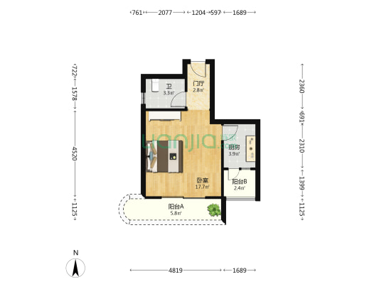 鸿悦公馆 1室0厅1卫 45平方