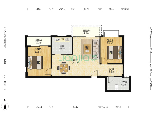 金碧·大地豪庭 2室1厅1卫 91平方