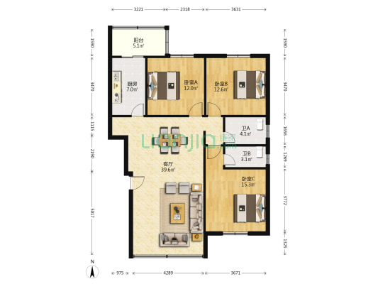 樾城花园安祥小区 3室1厅2卫 121平方