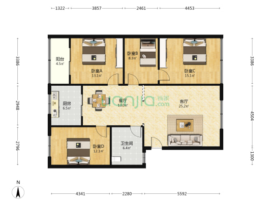 旭日北大道103号 4室2厅1卫 124平方