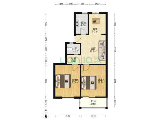 金寨路宿舍308号 2室2厅1卫 66平方