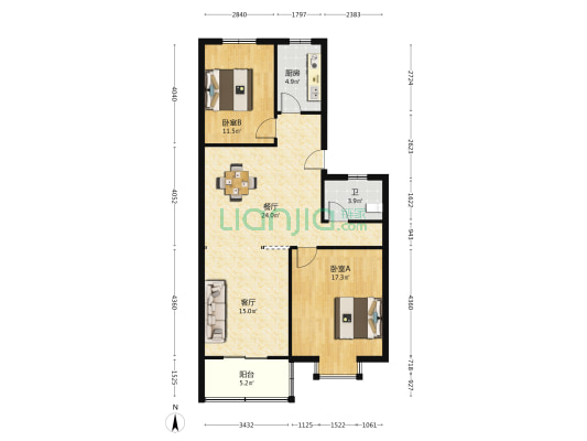 滨水苑 2室2厅1卫 98平方