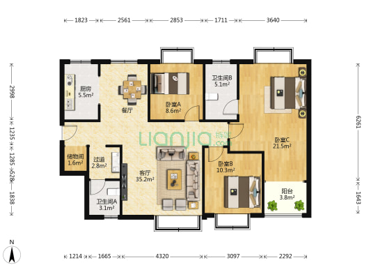 保盛龙城二期 3室1厅2卫 128平方