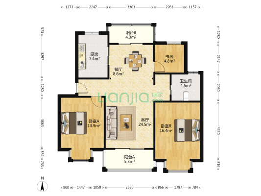 璞真园 3室2厅1卫 101平方