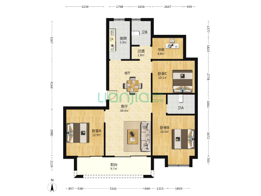 风华雅居 4室1厅2卫 131平方
