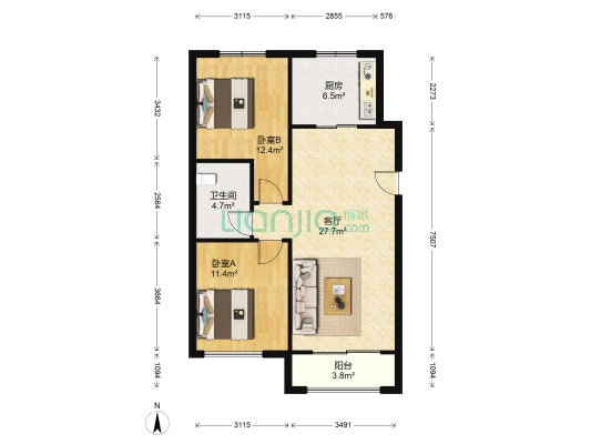 中海御湖熙谷 2室1厅1卫 91平方
