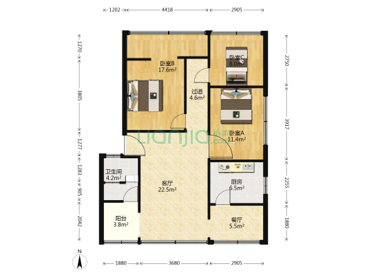 旌阳区烟草专卖局宿舍 3室2厅1卫 86平方