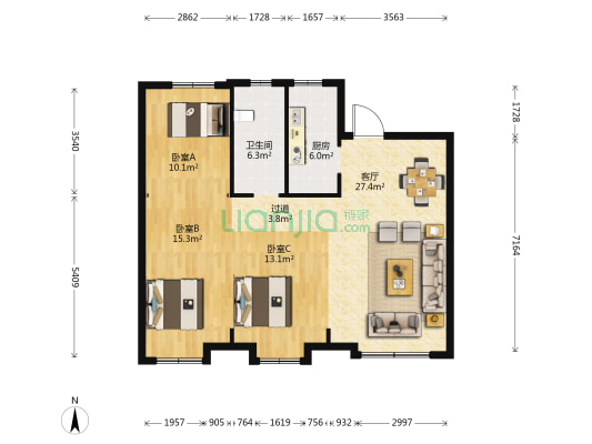 盛隆岭秀城 3室1厅1卫 105平方