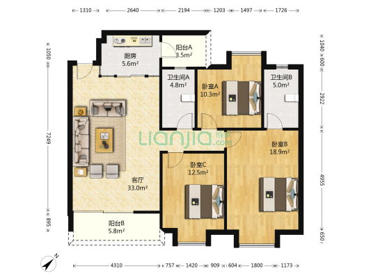 粤顺华庭 3室1厅2卫 110平方