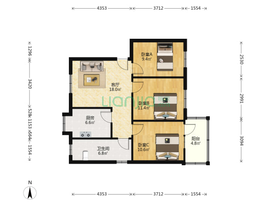 客运公司家属院 3室1厅1卫 81平方