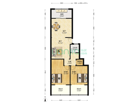 省府东街20号院 2室2厅1卫 96平方