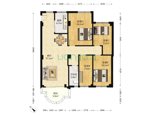 芙蓉新村 4室1厅1卫 104平方