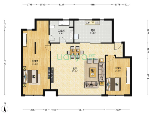青特云境 2室1厅1卫 142平方